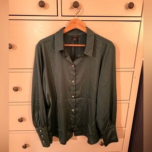 Halogen Dark Green Dressy Satin Shirt, Sparkle Button Detail – XL